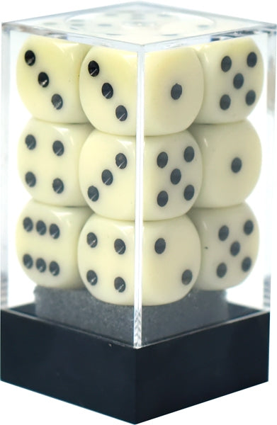 Chessex 12 Piece 16mm D6 Dice Opaque Ivory/Black (25600)
