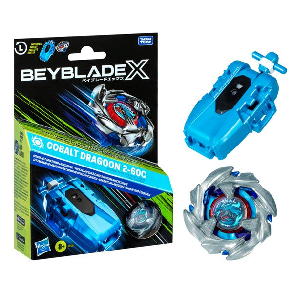 Beyblade X - Cobalt Dragoon 2-60C Deluxe Left-Spin String Launcher Set Hasbro