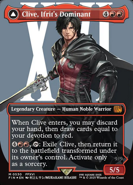 Clive, Ifrit's Dominant // Ifrit, Warden of Inferno - Borderless - Full Art - Enchantment - Inverted - Legendary - Surge Foil (Foil)