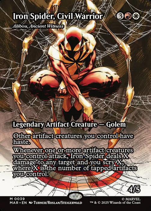 Iron Spider, Civil Warrior - Alibou, Ancient Witness - Borderless - Full Art - Inverted - Legendary (Foil)