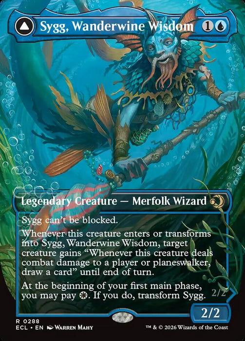 Sygg, Wanderwine Wisdom // Sygg, Wanderbrine Shield - Borderless - Full Art - Inverted - Legendary