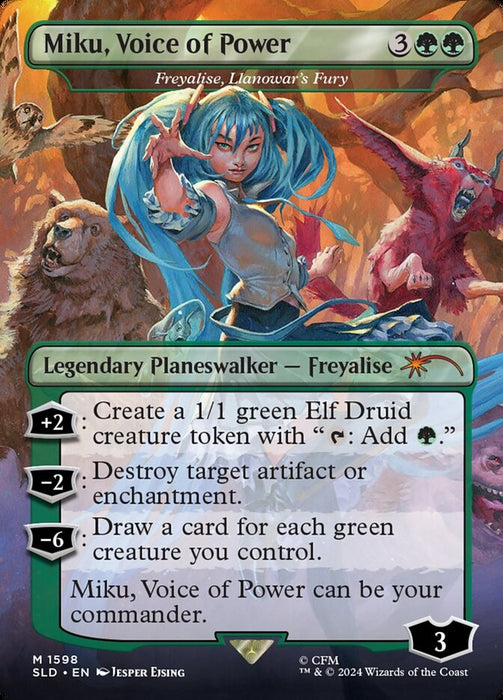 Miku, Voice of Power - Freyalise, Llanowar's Fury - Borderless - Full Art