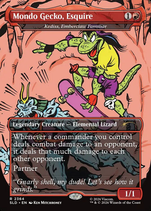 Mondo Gecko, Esquire - Kediss, Emberclaw Familiar - Borderless - Full Art - Inverted - Legendary (Foil)