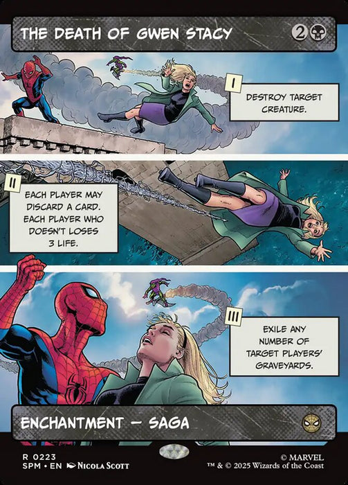 The Death of Gwen Stacy - Borderless - Full Art - Enchantment - Inverted - Showcase (Foil)