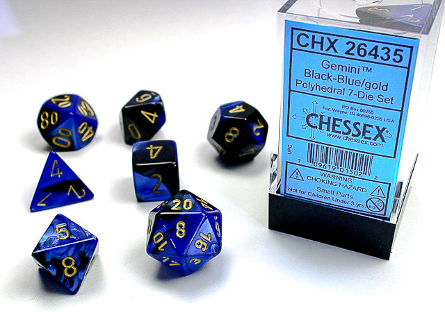 Chessex 7 Piece Dice Set Gemini Black-Blue/Gold (26435)