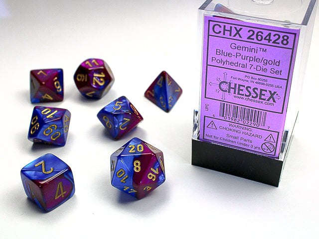 Chessex 7 Piece Dice Set Gemini Blue-Purple/Gold (26428)