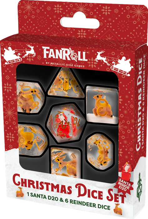 Christmas Resin 7 Dice Set Reindeer + Santa D20