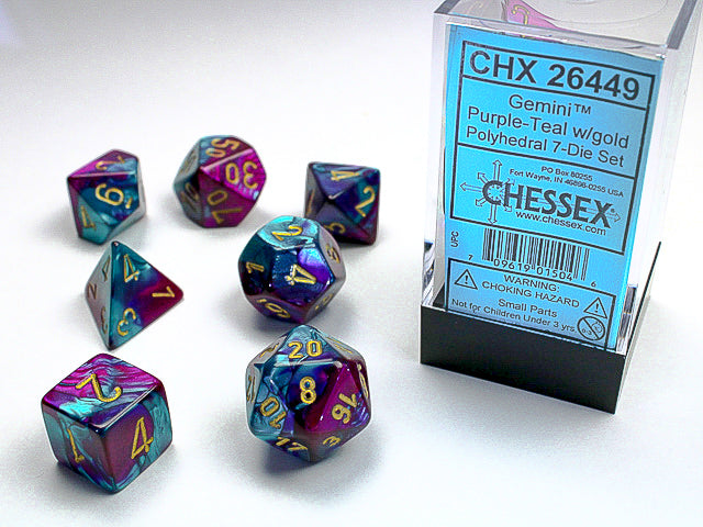 Chessex 7 Piece Dice Set Gemini Purple-Teal/Gold (26449)