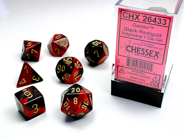 Chessex 7 Piece Dice Set Gemini Black-Red/Gold (26433)