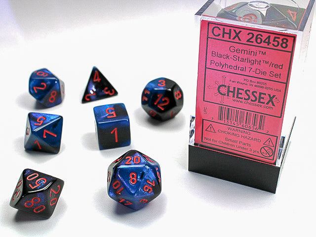 Chessex 7 Piece Dice Set Gemini Black-Starlight/Red (26458)