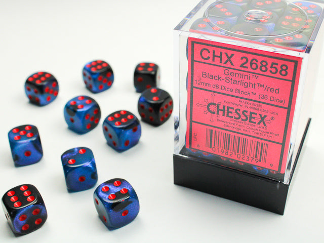 Chessex 36 Piece 12mm D6 Dice Set Gemini Black-Starlight/Red (26858)