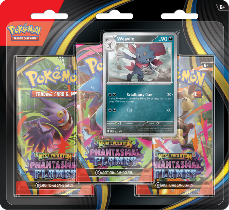 Pokémon TCG: ME02: Phantasmal Flames Blister Pack - Three Boosters - Weavile