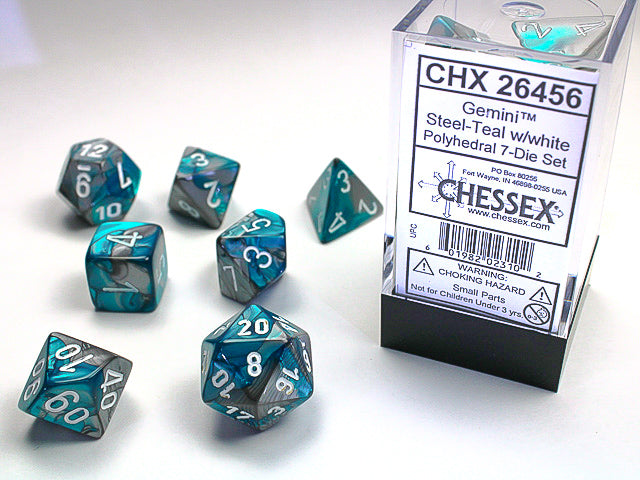 Chessex 7 Piece Dice Set Gemini Steel-Teal/White (26456)
