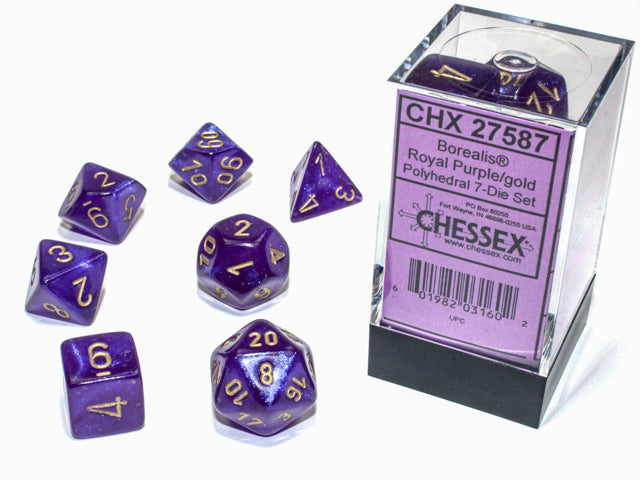 Chessex 7 Piece Dice Set Luminary Royal Purple/Gold (27587) Glow-In-The-Dark