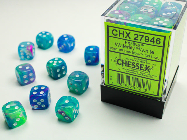 Chessex 36 Piece 12mm D6 Dice Set Festive Waterlily/White (27946)