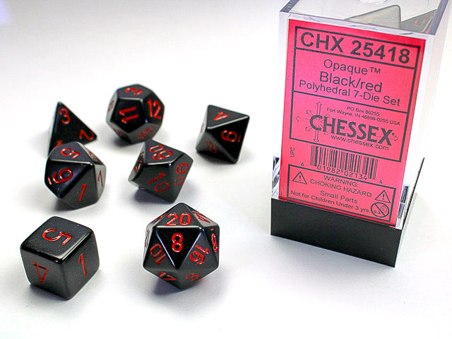 Chessex 7 Piece Dice Set Opaque Black/Red (25418)