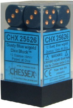 Chessex 12 Piece 16mm D6 Dice Opaque Dusty Blue/Copper (25626)