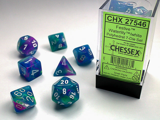 Chessex 7 Piece Dice Set Festive Waterlily/White (27546)