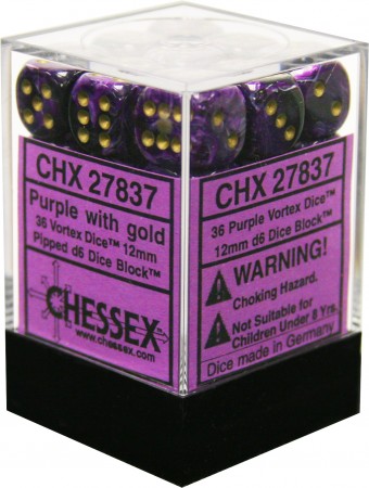 Chessex 36 Piece 12mm D6 Dice Set Vortex Purple/Gold (27837)