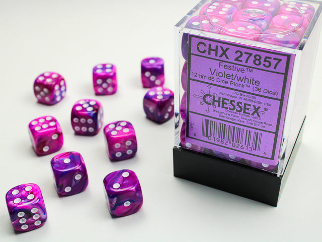 Chessex 36 Piece 12mm D6 Dice Set Festive Violet/White 27857