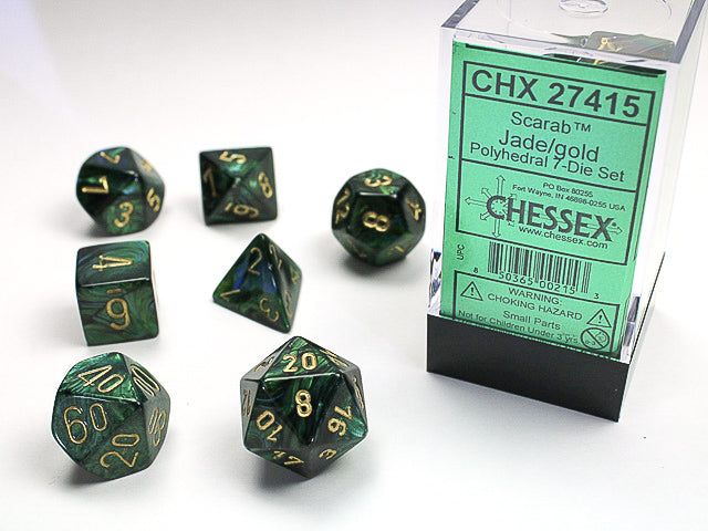 Chessex 7 Piece Dice Set Scarab Jade/Gold (27415)