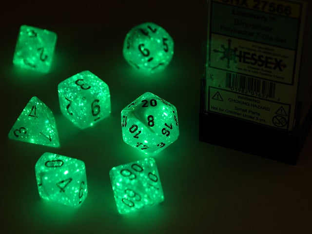 Chessex 7 Piece Dice Set Luminary Sky/Silver (27566) Glow-In-The-Dark