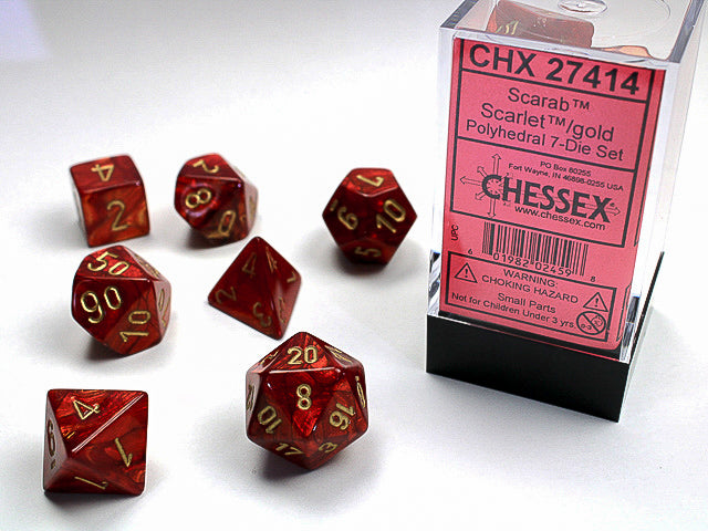 Chessex 7 Piece Dice Set Scarab Scarlet/Gold (27414)
