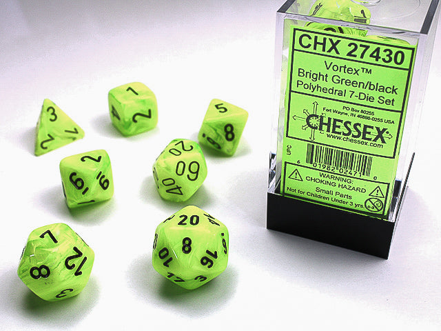 Chessex 7 Piece Dice Set Vortex Bright Green/Black (27430)