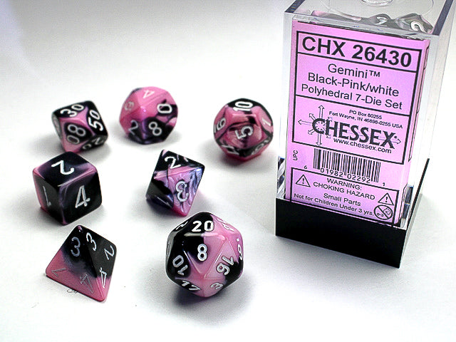 Chessex 7 Piece Dice Set Gemini Black-pink/White (26430)