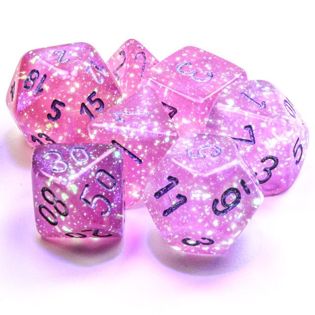 Chessex 7 Piece Dice Set Borealis Pink/Silver Luminary (27584)