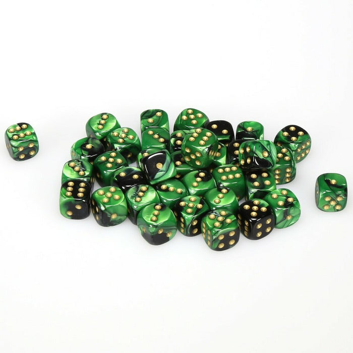 Chessex 36 Piece 12mm D6 Dice Set Gemini Black-Green/Gold (26839)