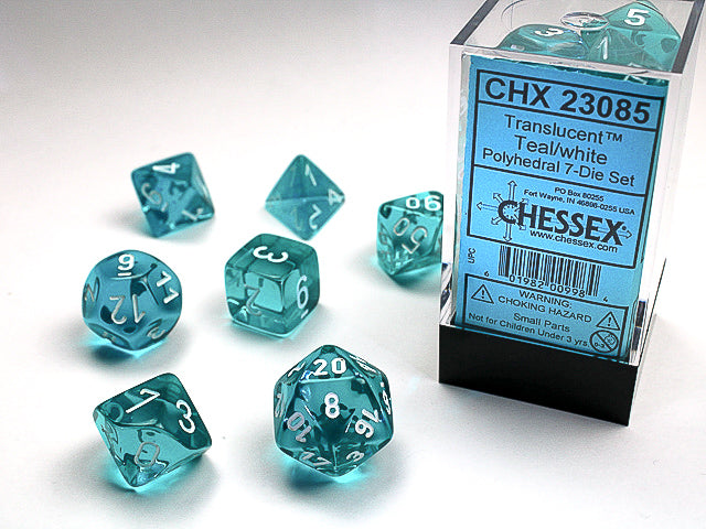 Chessex 7 Piece Dice Set Translucent Teal/White (23085)