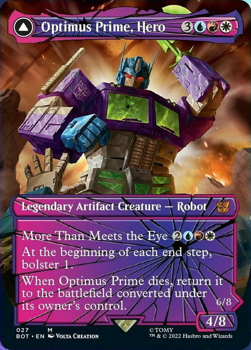 Optimus Prime, Hero // Optimus Prime, Autobot Leader - Borderless - Legendary- Shatteredglass- Inverted- Convertdfc (Foil)