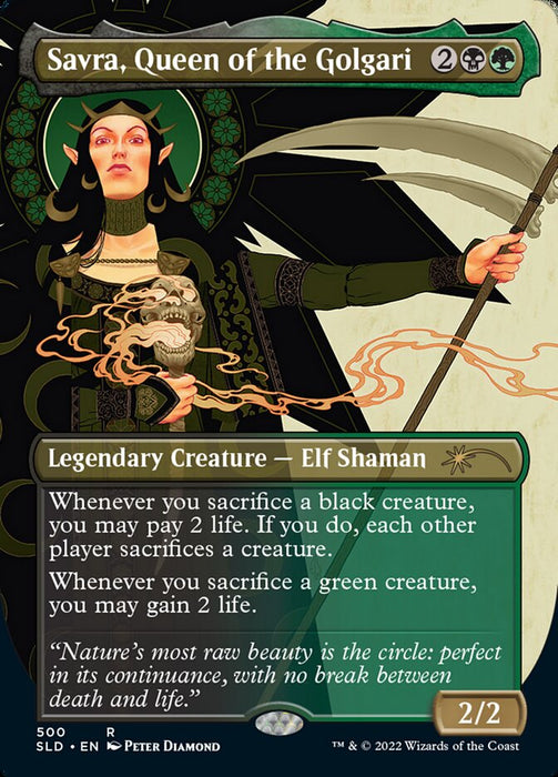 Savra, Queen of the Golgari - Borderless - Full Art - Legendary- Inverted